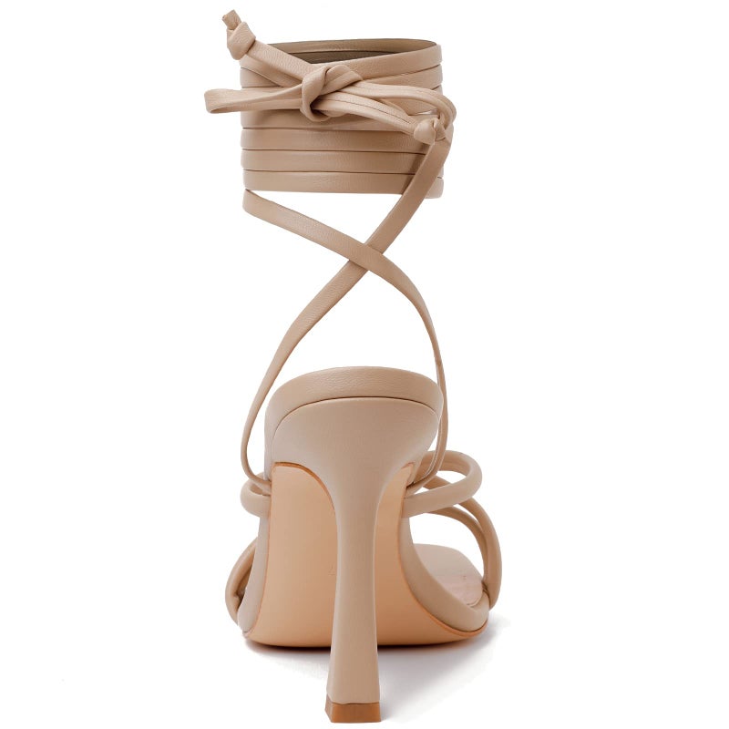 Mostrin Nude Strappy Heels for Women Lace Up Heels Tie Up Stiletto Heeled Sandals Square Open Toe High Heels for Prom, Party and Weddings Size 8 - Image 5