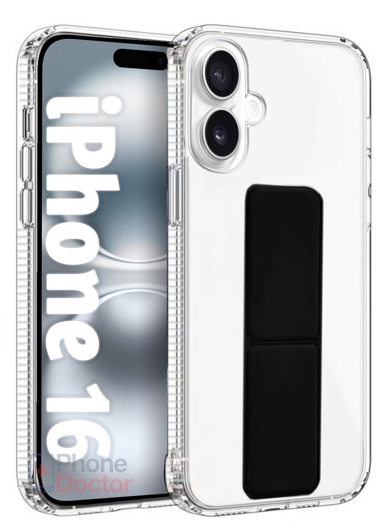 Generic - Case Cover For Apple iPhone 16 With Magnetic Hand Grip 3 in 1 Clear / Black - Image 1