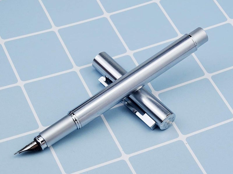 Asvine Hongdian 516 Stainless Steel Fountain Pen Fine Nib, Classic Design with Converter and Pen Pouch - Image 3
