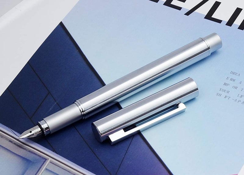 Asvine Hongdian 516 Stainless Steel Fountain Pen Fine Nib, Classic Design with Converter and Pen Pouch - Image 4