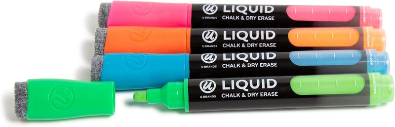 U Brands Colored Liquid Chalk Dry-Erase Markers, Assorted Colors, 4 Count - Image 1