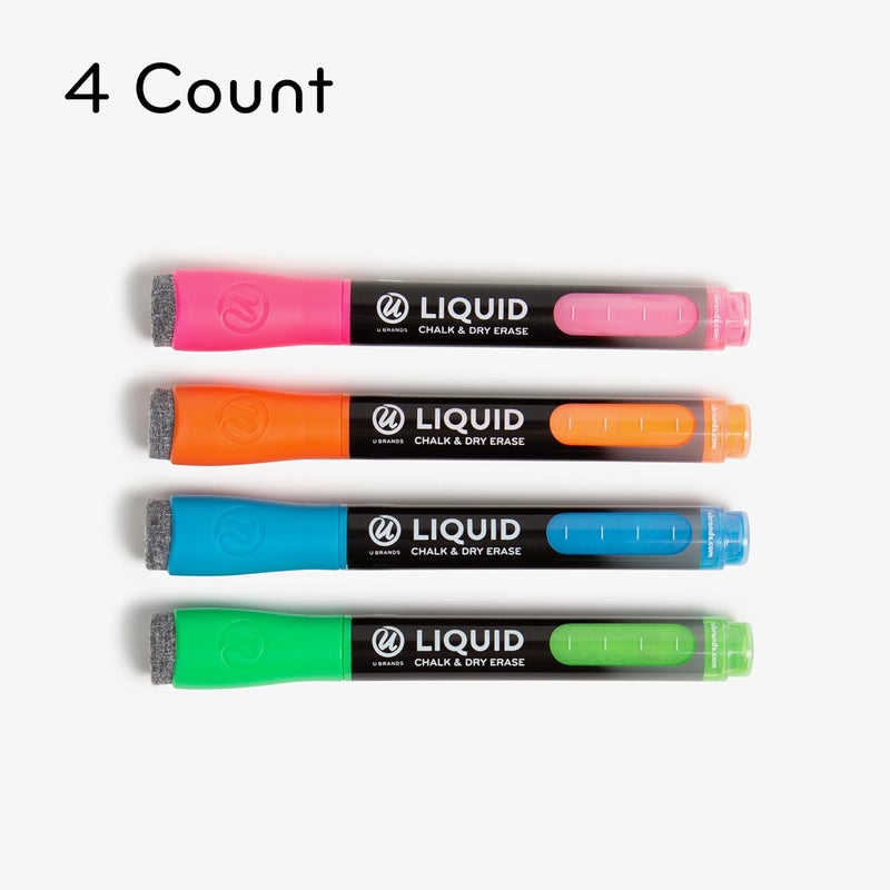 U Brands Colored Liquid Chalk Dry-Erase Markers, Assorted Colors, 4 Count - Image 2