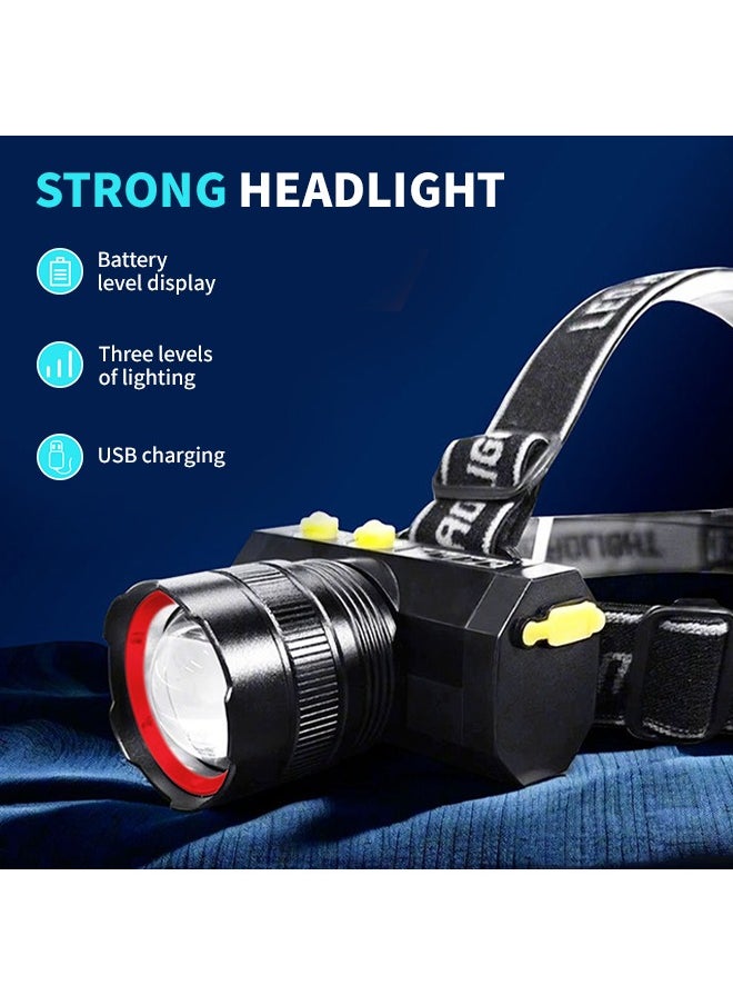 ماركة غير محددة مصباح أمامي LED قابل لإعادة الشحن عبر USB، مصباح أمامي قابل للسحب مع صندوق تخزين، مناسب للتخييم والمشي لمسافات طويلة والجري ليلاً  - Image 2