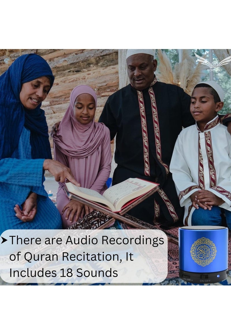 "SQ200 Portable Bluetooth Quran Speaker – 8GB MP3 Player with Remote Control, FM Radio, and Quran Translation (Blue)"
