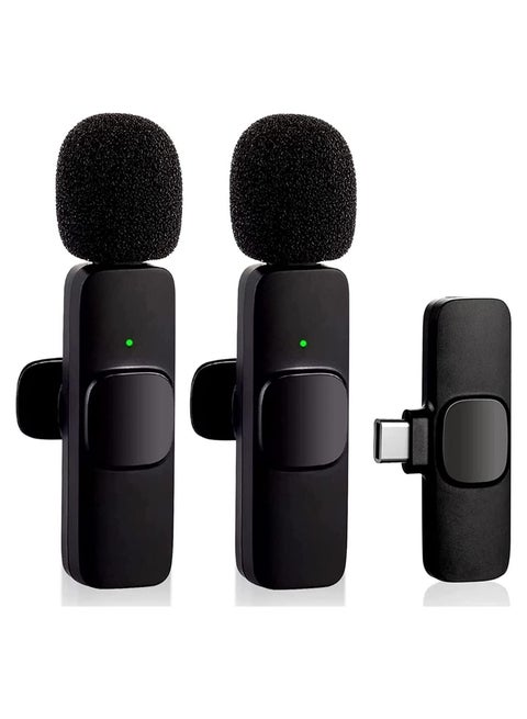 Wireless Lavalier Microphone for Type-C Phone, Plug-Play Wireless Mic with 2 Microphone for USB-C Android Phone Video Recording, Interview, Vlog
