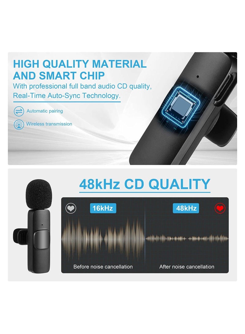 Wireless Lavalier Microphone for Type-C Phone, Plug-Play Wireless Mic with 2 Microphone for USB-C Android Phone Video Recording, Interview, Vlog