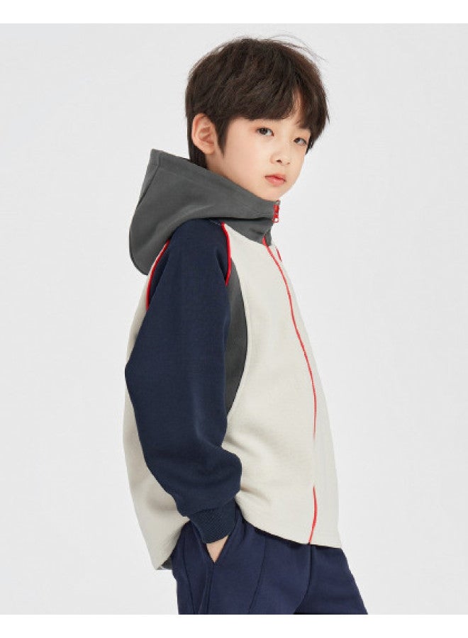 BOY جاكيت S 2025 أسلوب الربيع الجديد كليه بلوك الألوان سترة بقلنسوة بأكمام راجلان للأطفال رياضي غير رسمي متعدد الاستخدامات كاردجان - Image 1