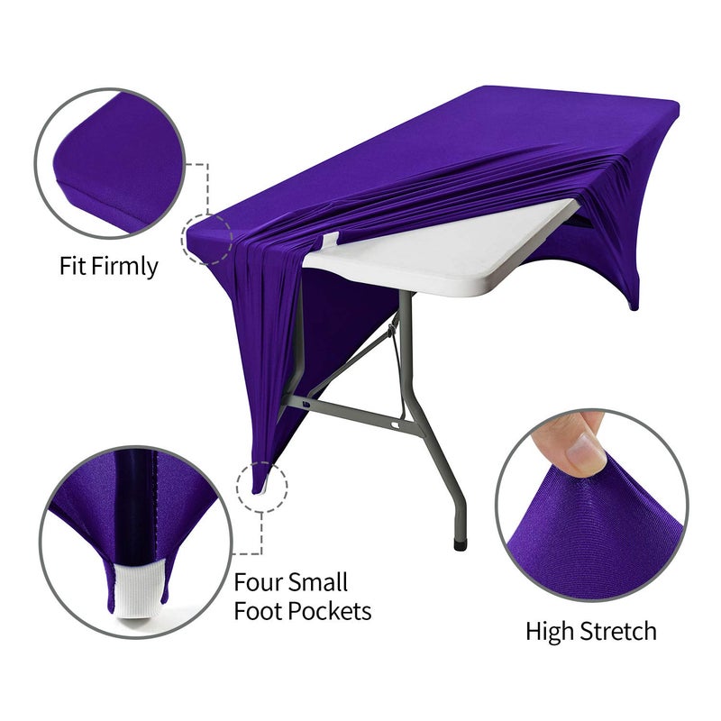 Peomeise 2PCS 6FT Spandex Table Cover Rectangular Stretch Spandex Tablecloth (Purple 6FT) - Image 3