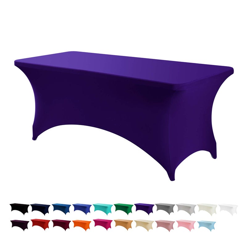 Peomeise 2PCS 6FT Spandex Table Cover Rectangular Stretch Spandex Tablecloth (Purple 6FT) - Image 1