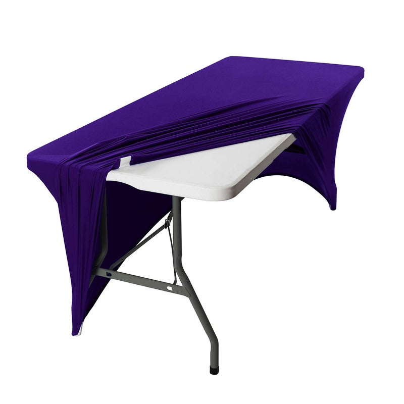 Peomeise 2PCS 6FT Spandex Table Cover Rectangular Stretch Spandex Tablecloth (Purple 6FT) - Image 4
