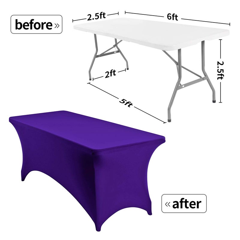 Peomeise 2PCS 6FT Spandex Table Cover Rectangular Stretch Spandex Tablecloth (Purple 6FT) - Image 2
