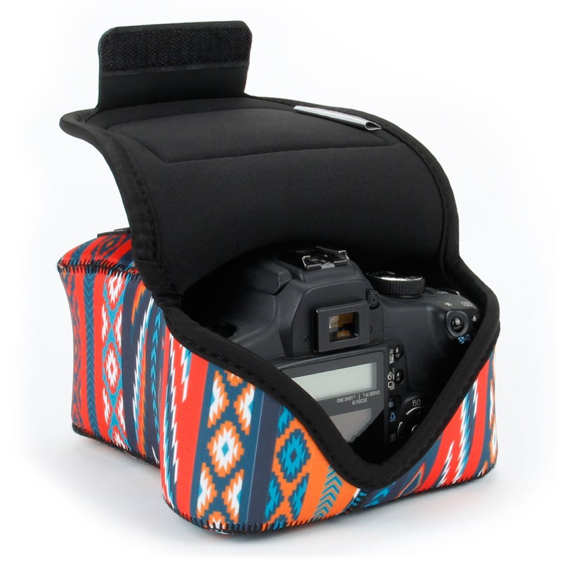 USA GEAR DSLR Camera Sleeve with Neoprene Protection, Holster Belt Loop and Accessory Storage - Compatible with Canon EOS Rebel T7, 850D, 250D, SL3, R7, Nikon D3500, D5600, and More (Southwest) - Image 1