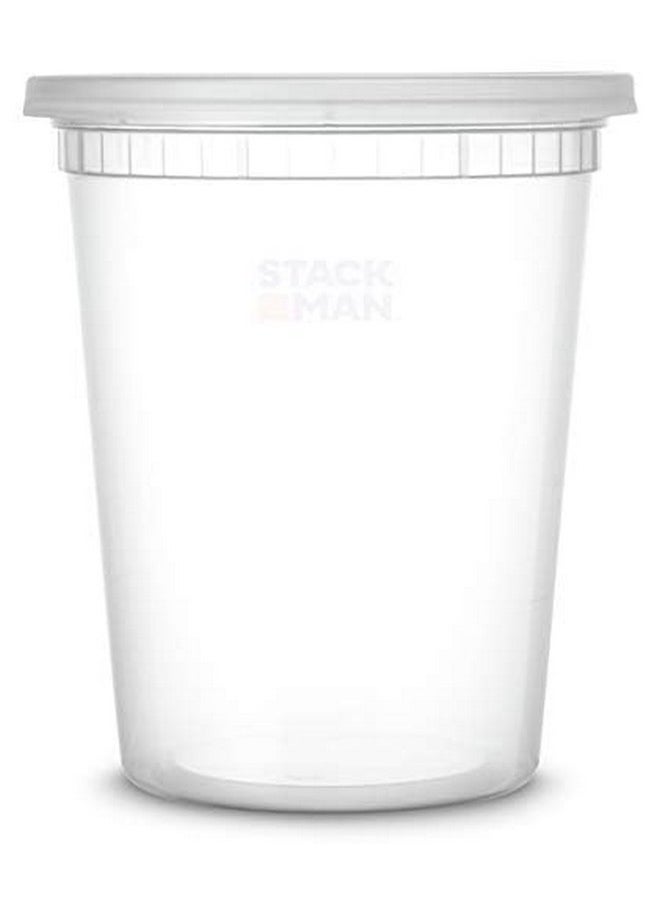 Stack Man Soup Containers with Lids [48 Sets -32 oz.] Quart Plastic Deli Container - Deli Food Storage Containers with Airtight Lids for Freezer & Restaurant Takeout  - Image 1