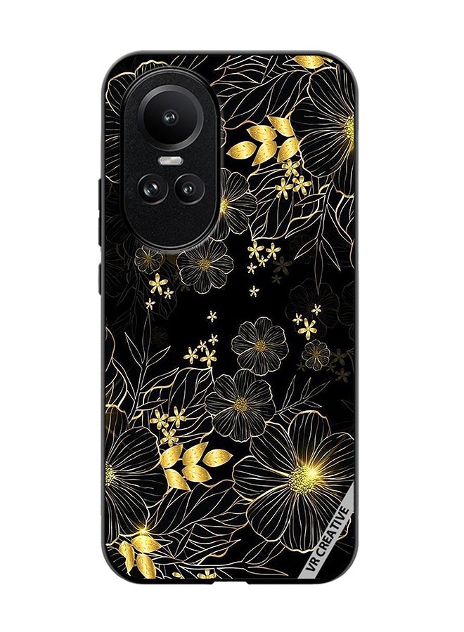 VR CREATIVE Protective Case Cover For Oppo Reno 10 Pro Golden Flower Design Multicolour - Image 1