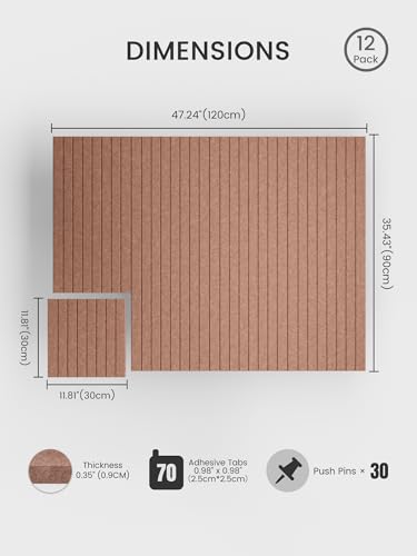 Bumusty Large Cork Board Alternative-48 x 36" Felt Bulletin Board Tiles, with 30 Pushpins, 70 Adhesive Tabs, Fine-Stripe 12-Pack, Cork Boards for Office Push Pin Board Felt Board-Terracotta - Image 2