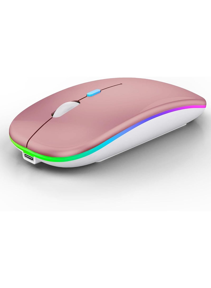 Digipace Wireless Charging Mouse, 2.4GHz Wireless and Bluetooth Dual Mode, With USB Receiver, Slim Portable Silent Mouse, RGB Lights, Compatible with Laptop, Desktop Computer, Silver - Image 1