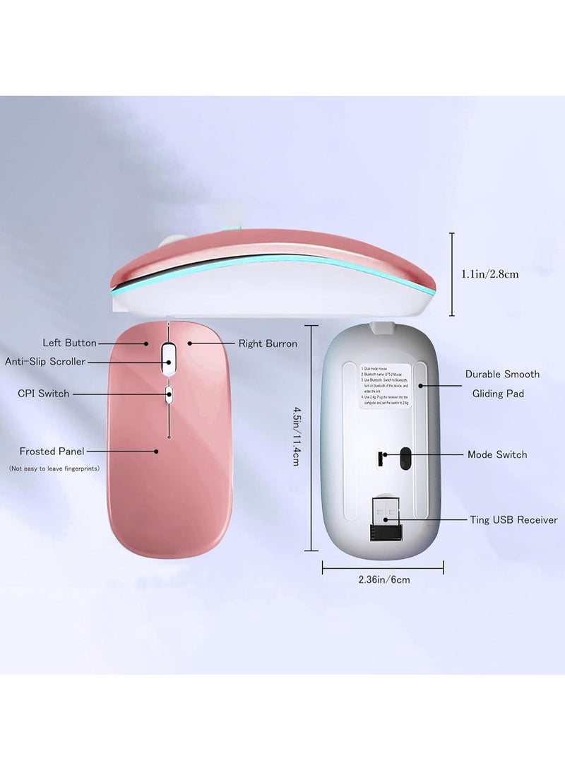 Digipace Wireless Charging Mouse, 2.4GHz Wireless and Bluetooth Dual Mode, With USB Receiver, Slim Portable Silent Mouse, RGB Lights, Compatible with Laptop, Desktop Computer, Silver - Image 2