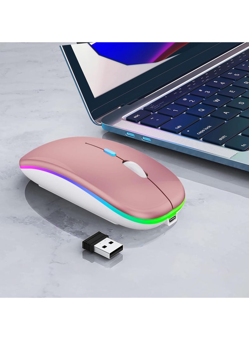Digipace Wireless Charging Mouse, 2.4GHz Wireless and Bluetooth Dual Mode, With USB Receiver, Slim Portable Silent Mouse, RGB Lights, Compatible with Laptop, Desktop Computer, Silver - Image 3