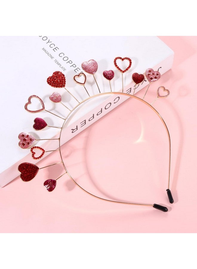 سيالكسهيني عصابة رأس على شكل قلب من عيد الحب للنساء، عصابة رأس على شكل قلب مرصعة بأحجار الراين اللامعة، تاج على شكل قلب، إكسسوار شعر لعيد الحب (الطراز G) - Image 2