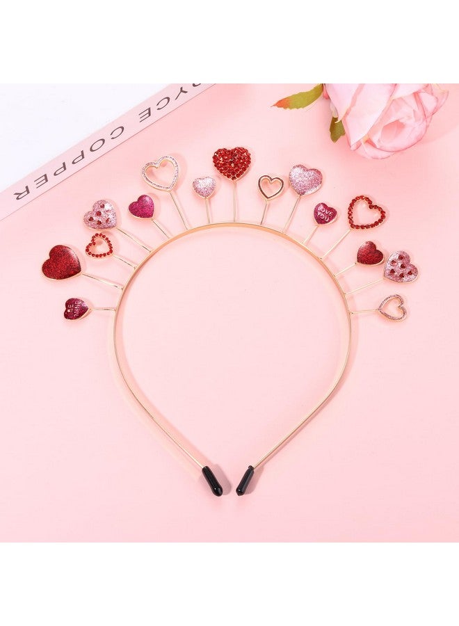 سيالكسهيني عصابة رأس على شكل قلب من عيد الحب للنساء، عصابة رأس على شكل قلب مرصعة بأحجار الراين اللامعة، تاج على شكل قلب، إكسسوار شعر لعيد الحب (الطراز G) - Image 3