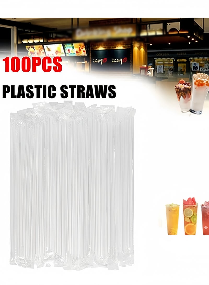 100pcs Clear Disposable Plastic Straws, Drinking Straws For Coffee Juice And Cold Drinks (19cm Long X 0.6 cm Diameter) - Image 1