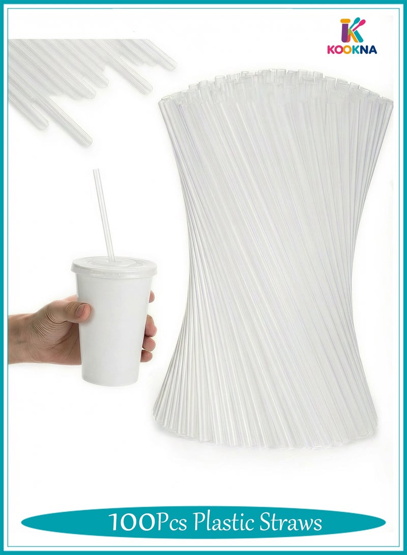 KOOKNA Clear Drinking Straws, 100pcs Juice and Iced Coffee Straws, Disposable Plastic Straws for Cold Beverages, Drinking Straws with 19cm Length, Food-Grade and BPA-Free Value Pack - Image 1
