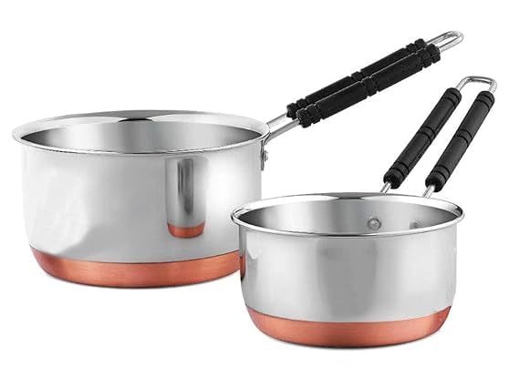VVJ KITCHEN STORE VVJ KITCHEN STORE Sauce Pan Tea Maker Milk Coffee pan bhgoni Stainless Steel Copper Bottom Sauce Pan Flat Base Sauce Pan Tea Pan Milk Pan Tapeli Patila 2000 and 3000 ML Combo  - Image 1