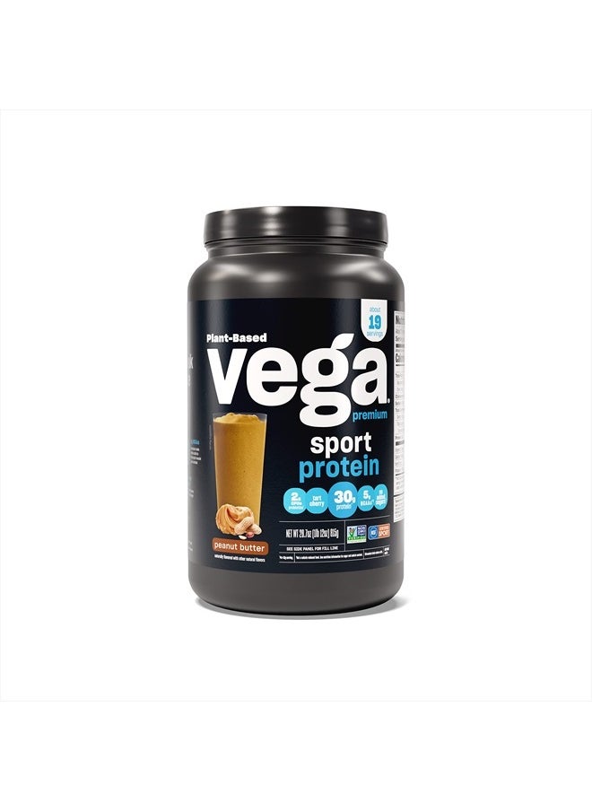 Vega Premium Sport Protein Peanut Butter Protein Powder, Vegan, Non GMO, Gluten Free Plant Based Protein Powder Drink Mix, NSF Certified for Sport, 28.7 oz  - Image 1