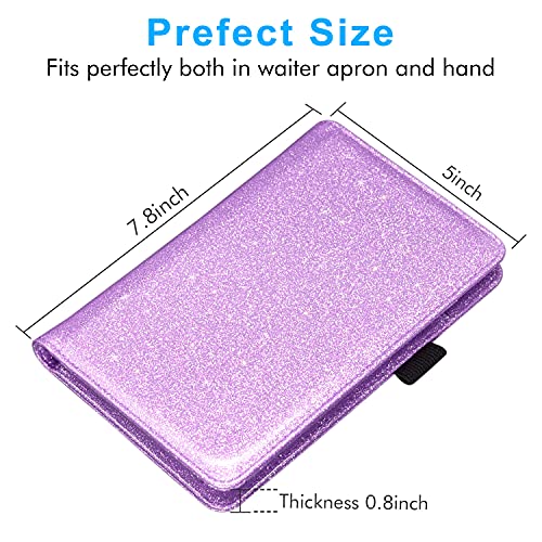 ACdream Server Books for Waitress, Guest Book Note Pad, Cute Pocket Leather Money Organizer Wallet, Cash Check Bill Receipt Holder Presenter, Waiter Accessories, Glitter Purple - Image 4