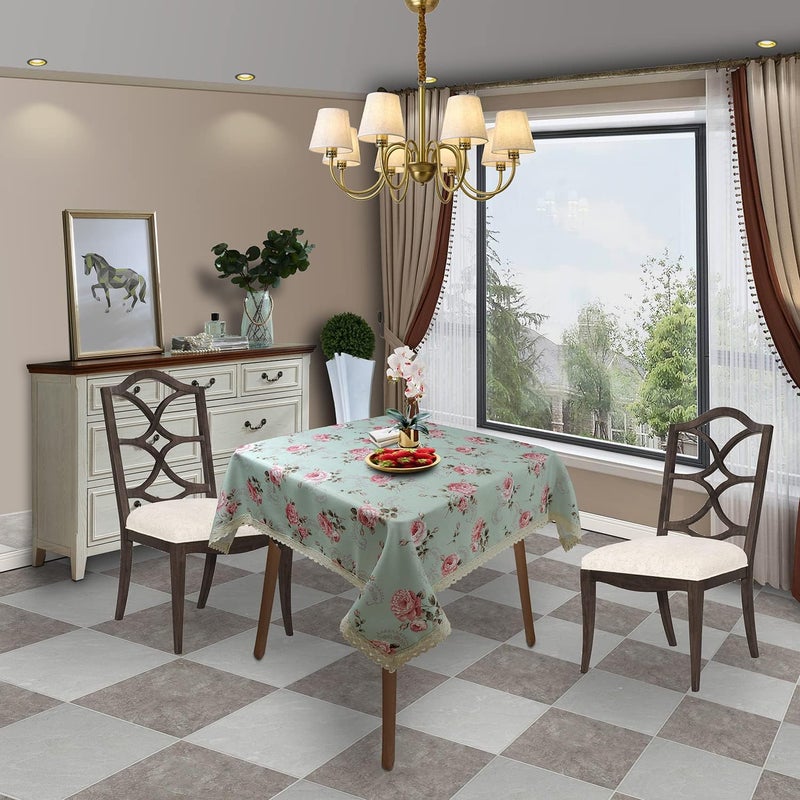YEESSION Floral Print Polyester Square Tablecloth 38 x 38 Inch Stain Resistant and Waterproof Wine Tablecloth for Kitchen Dining Indoor Outdoor Buffet Tabletop Decoration (Light Green) - Image 2