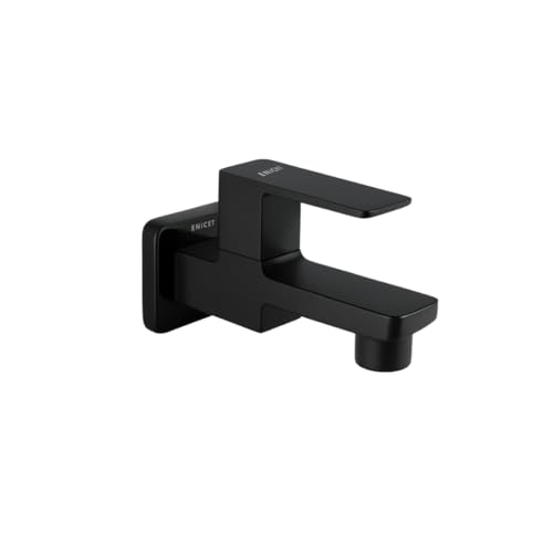 ENICET Brass Tap for Bathroom, with Wall Flange,Brass Bib Cock Short Body, Made Black, 7 Years Warranty, Foam Flow, Bathroom Taps for Home, Water Tap Wall Mounted (QGS101 Black) - Image 1