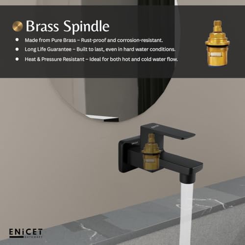 ENICET Brass Tap for Bathroom, with Wall Flange,Brass Bib Cock Short Body, Made Black, 7 Years Warranty, Foam Flow, Bathroom Taps for Home, Water Tap Wall Mounted (QGS101 Black) - Image 3