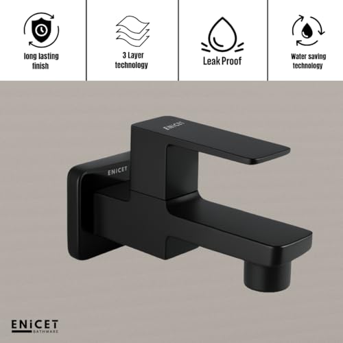 ENICET Brass Tap for Bathroom, with Wall Flange,Brass Bib Cock Short Body, Made Black, 7 Years Warranty, Foam Flow, Bathroom Taps for Home, Water Tap Wall Mounted (QGS101 Black) - Image 2