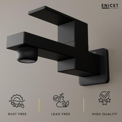 ENICET Brass Tap for Bathroom, with Wall Flange,Brass Bib Cock Short Body, Made Black, 7 Years Warranty, Foam Flow, Bathroom Taps for Home, Water Tap Wall Mounted (QGS101 Black) - Image 5