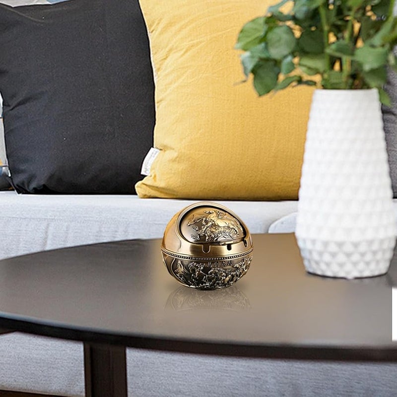 Vintage Metal Ashtray with Lid Portable Windproof for Home Car Office Decorative - Image 5