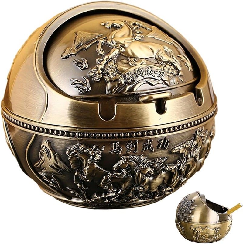 Vintage Metal Ashtray with Lid Portable Windproof for Home Car Office Decorative - Image 4