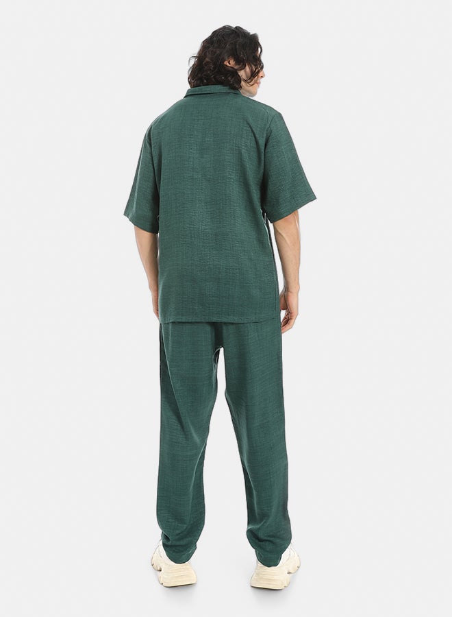 Red Circle Linen Turn Down Collar Shirt and Pants Set - Image 3