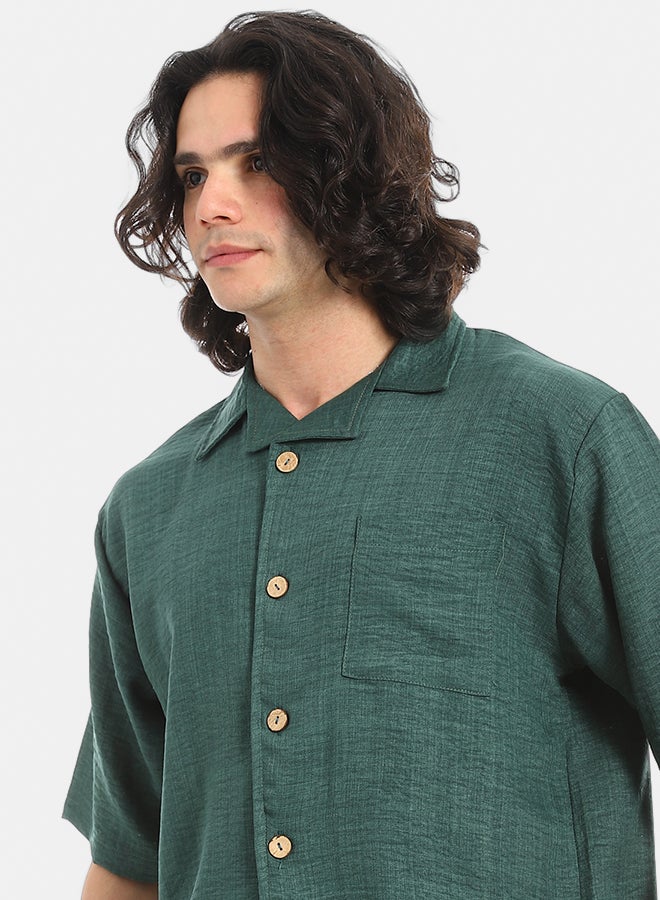 Red Circle Linen Turn Down Collar Shirt and Pants Set - Image 4