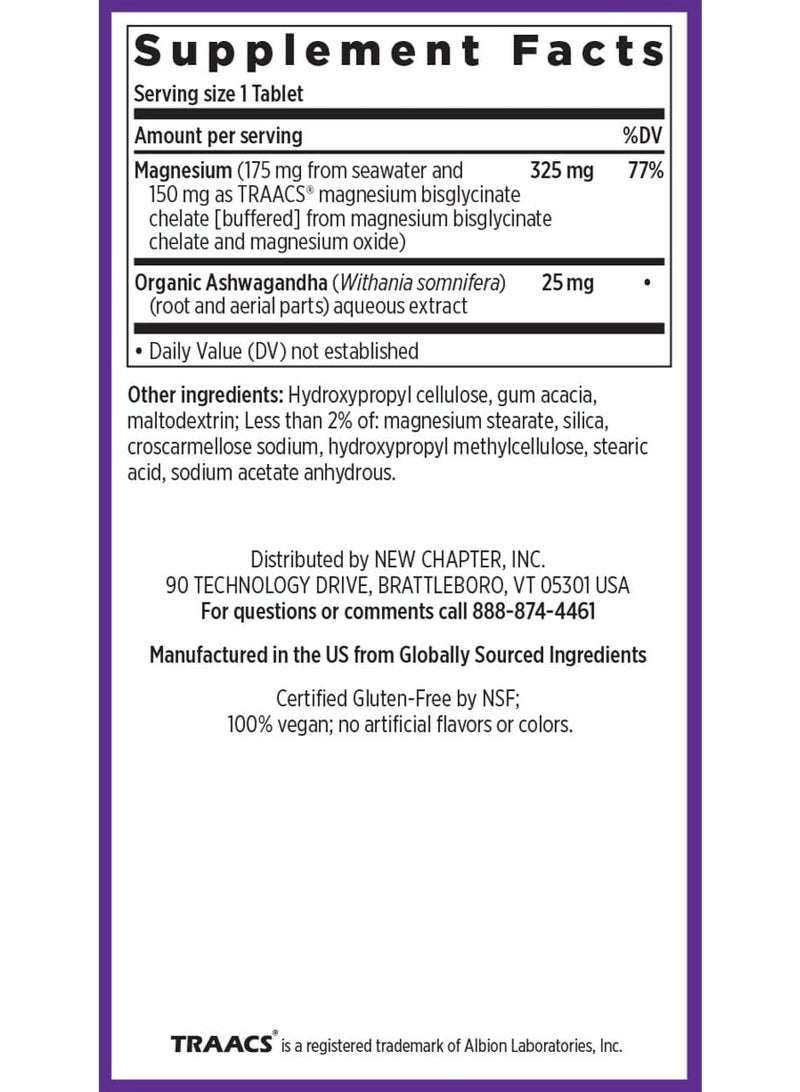 New Chapter Magnesium + Ashwagandha Supplement, 325 mg with Magnesium Glycinate for Muscle Relaxation & Recovery, Heart, Nerve & Bone Health, 2.5X Absorption, Non-GMO - 60 ct (2 Month Supply) - Image 2