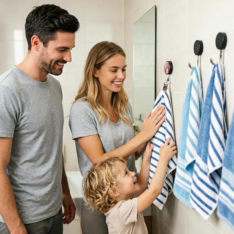 Bathroom Towel Holder - Retractable No-Drill Wall Mount Hook, Kitchen Storage Rack with Self Adhesive Backing, Shower Robe Hanger, Toilet Hand Clothes Rail, Coat Purse Peg for Room - Image 4