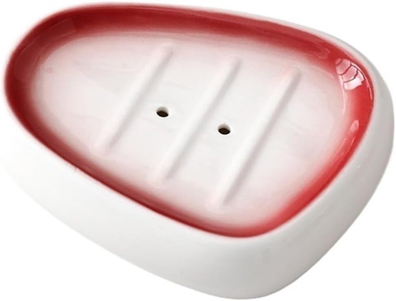 Soap Dispenser Set Gradient Red Ceramic Soap Dispenser Set Hotel Soap Dish Mouthwash Cup Set Home Bathroom Supplies Accessories Set Wedding Gifts(Soap Dish) - Image 1