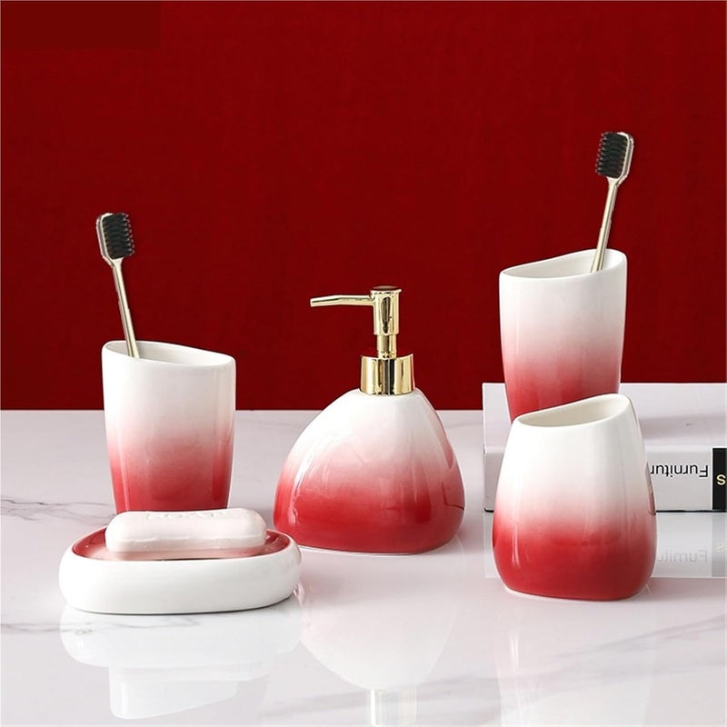 Soap Dispenser Set Gradient Red Ceramic Soap Dispenser Set Hotel Soap Dish Mouthwash Cup Set Home Bathroom Supplies Accessories Set Wedding Gifts(Soap Dish) - Image 2