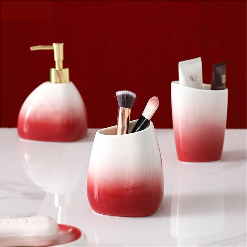 Soap Dispenser Set Gradient Red Ceramic Soap Dispenser Set Hotel Soap Dish Mouthwash Cup Set Home Bathroom Supplies Accessories Set Wedding Gifts(Soap Dish) - Image 3