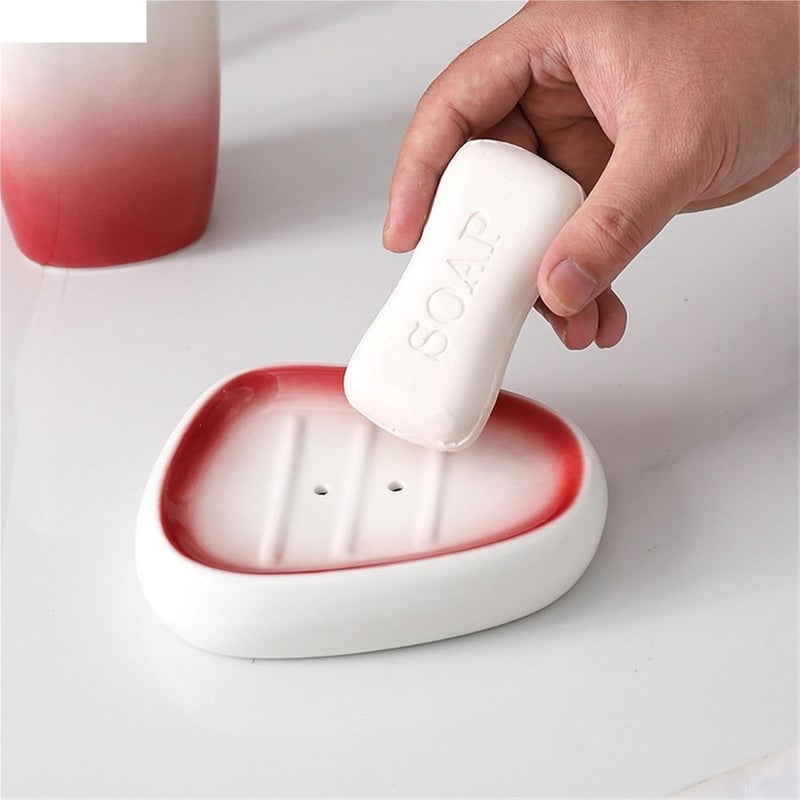 Soap Dispenser Set Gradient Red Ceramic Soap Dispenser Set Hotel Soap Dish Mouthwash Cup Set Home Bathroom Supplies Accessories Set Wedding Gifts(Soap Dish) - Image 5
