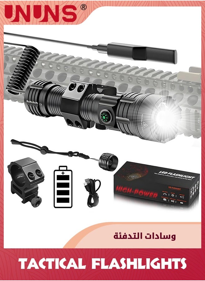 UNUNS Tactical Flashlight,Rechargeable Handheld Flashlight 3000 Lumen,LED Flashlight Adjustable Lighting Modes,Zoomable Focus,IPX7 Waterproof Emergency Light For Outdoor Hunting,Remote Pressure Switch  - Image 1