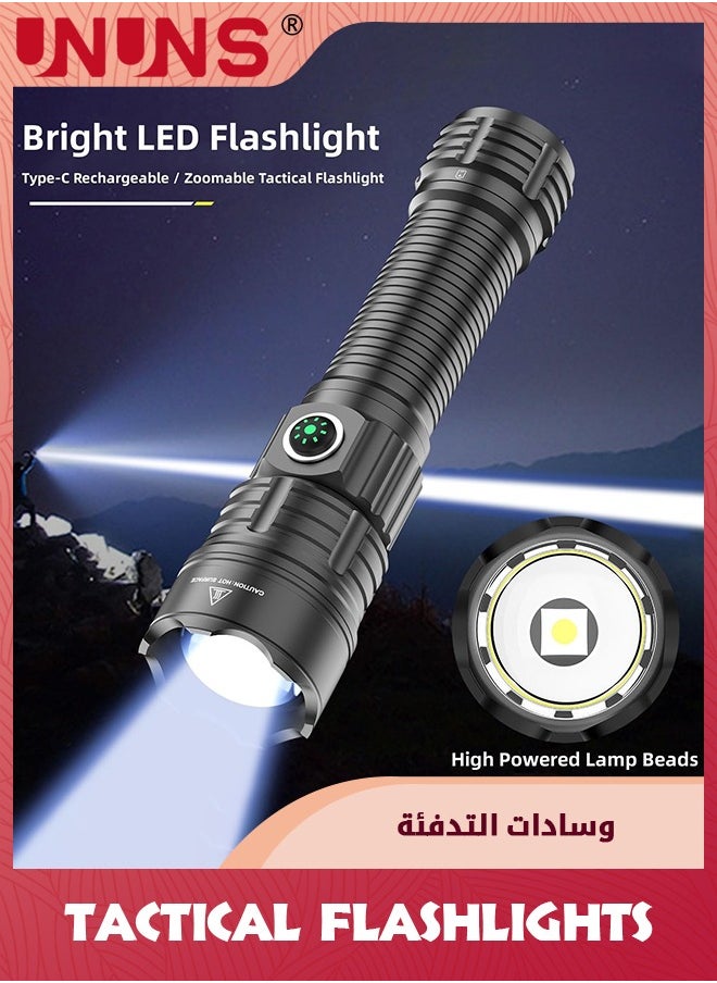 UNUNS Tactical Flashlight,Rechargeable Handheld Flashlight 3000 Lumen,LED Flashlight Adjustable Lighting Modes,Zoomable Focus,IPX7 Waterproof Emergency Light For Outdoor Hunting,Remote Pressure Switch  - Image 2