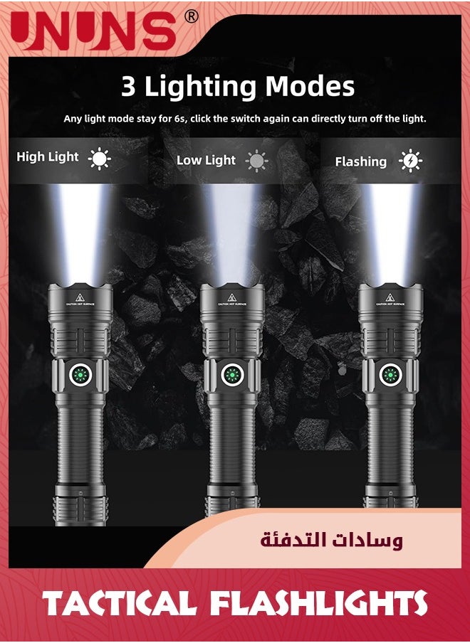 UNUNS Tactical Flashlight,Rechargeable Handheld Flashlight 3000 Lumen,LED Flashlight Adjustable Lighting Modes,Zoomable Focus,IPX7 Waterproof Emergency Light For Outdoor Hunting,Remote Pressure Switch  - Image 3