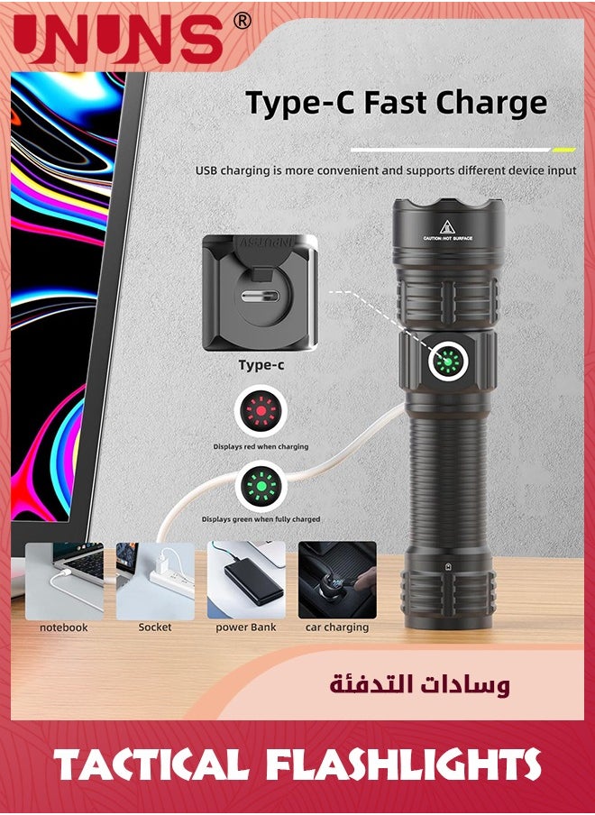 UNUNS Tactical Flashlight,Rechargeable Handheld Flashlight 3000 Lumen,LED Flashlight Adjustable Lighting Modes,Zoomable Focus,IPX7 Waterproof Emergency Light For Outdoor Hunting,Remote Pressure Switch  - Image 4