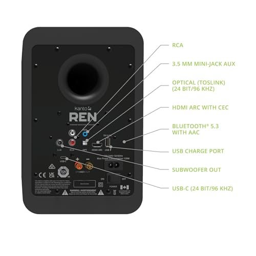 Kanto REN 200W Powered Speaker System with HDMI ARC Input for TV & Home Theater | USB-C and Bluetooth 5.3 | High/Low Pass Filter | Pair | Matte Black - Image 5