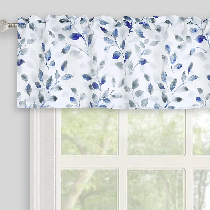 Inselnwald Valance for Windows Watercolor Leaves Print Rod Pocket for Kitchen 52 x 14 Inches BlueGray